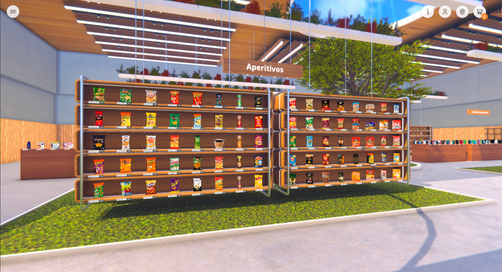 Shelves with products loaded by ERP catalogue in the immersive supermarket