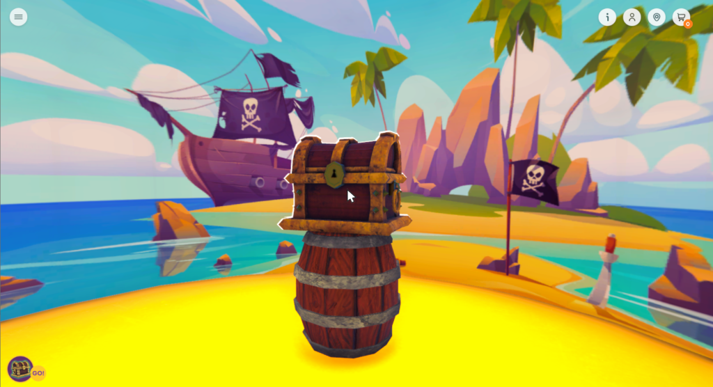 Interaction objects in scene. A treasure chest from a search game