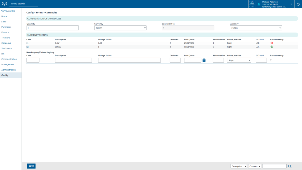 Syntphony Sales - ERP - Currencies