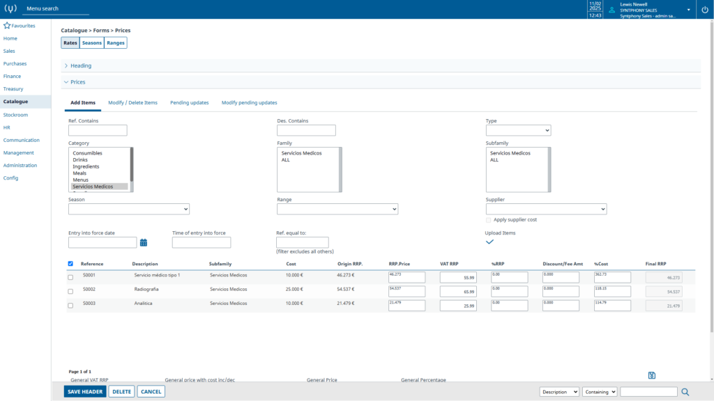 Syntphony Sales - ERP - Catalogue - Prices