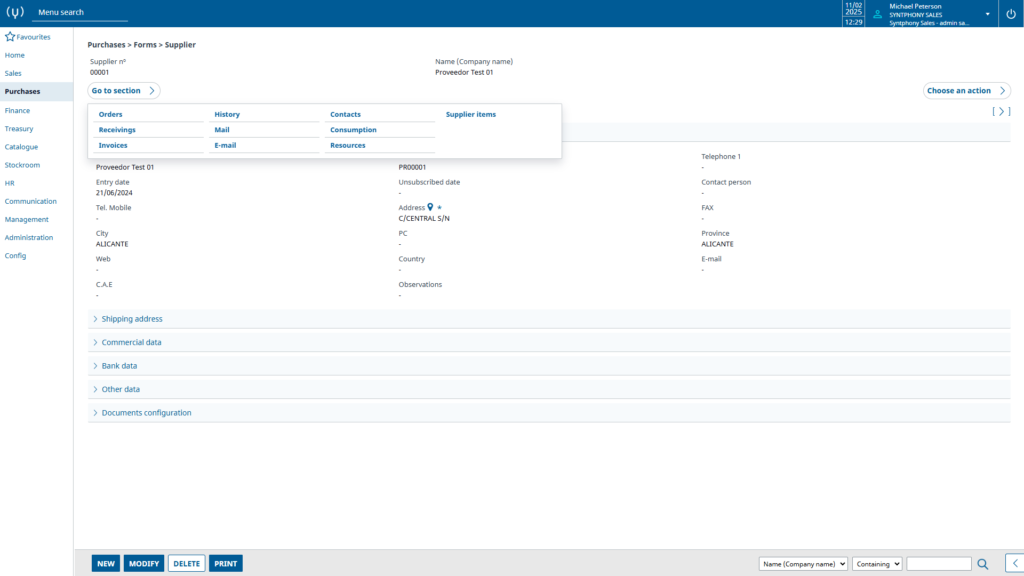 Syntphony Sales - ERP - Suppliers Functionalities